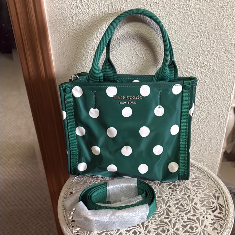 Kate Spade the little better sam sunshine dot mini tote Green with white dots